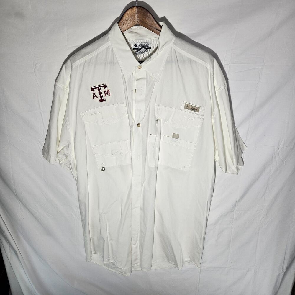 Columbia PFG, Texas A&M, Mens XL, White, Short Sleeve